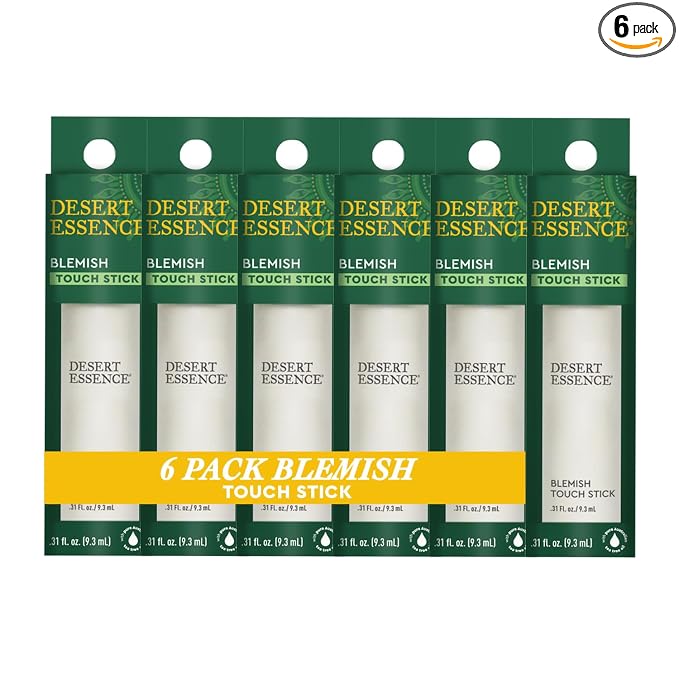 Desert Essence Herbal Blemish Touch Stick with Natural Extracts & Essential Oils - .31 Fl Ounce - Pack of 6 Antiseptic Tea Tree Oil - Chamomile - Lavender - Palmarosa - Clear & Radiant Skin