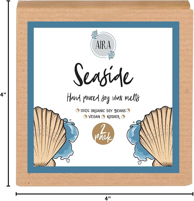 Aira Soy Wax Melt - Organic, Vegan, Kosher, Scented Soy Wax Cubes w/Essential Oils - No Chemical 100% Soy Tarts for Electric/Tealight Melters - Hand-Poured Soy Wax Melts - Tropical Seaside - 2 Pack
