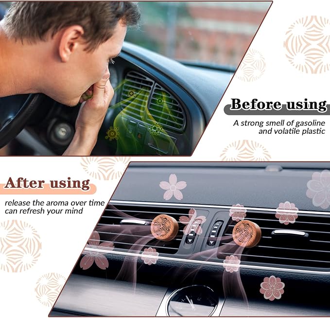 Patelai 4 Pcs Essential Oil Car Aromatherapy Wood Diffuser - Car Freshener Vent Clip Lava Stone Aroma Automobile Diffuser - 2 Styles