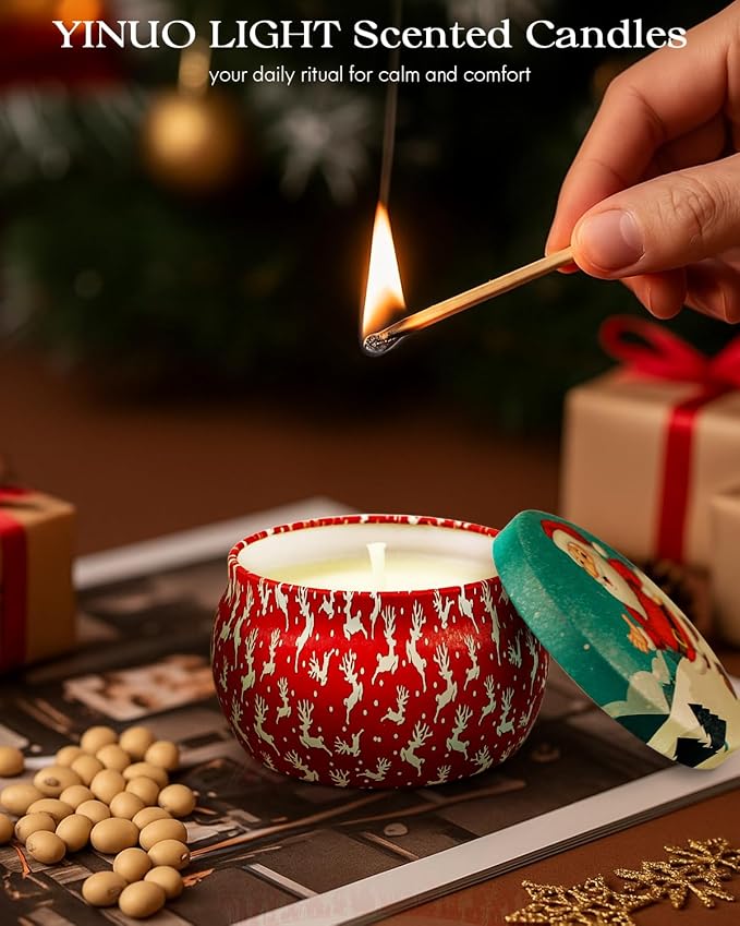Christmas Candle Gift Set for Women, 4 Pack Long Lasting Soy Wax Candles with Lavender, Cookie, Fir & Cinnamon Apple Scents, Aromatherapy Candles for Home, Perfect Holiday Gifts