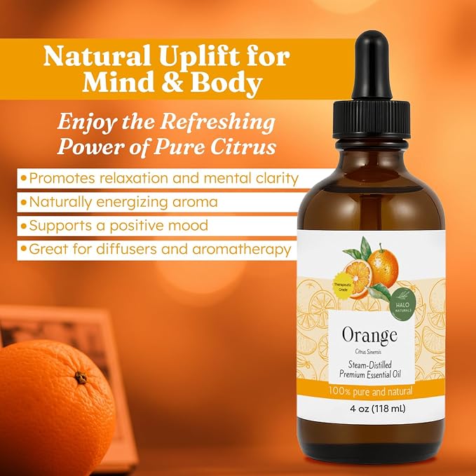 Steam Distilled Orange Essential Oil - Premium Hair Growth Oil for Scalp Stimulation & Refreshing Aroma - Essential Oil Supports Healthy Hair, Skin & Mental Clarity - 4oz