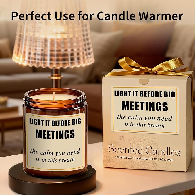Sweet Orange Candle for Women - 7oz Scented Soy Candle for Stress Relief Before Meetings, 50H Burn Time, Calming Gift for Coworker Friend Funny Birthday Gifts, Thinking of You Gift for Her