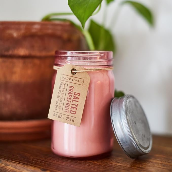 Paddywax Scented Candles Relish Collection Soy Wax Artisan Candle in Glass Jar with Lid, 9.5-Ounce, Salted Grapefruit