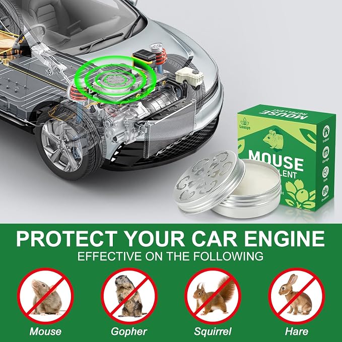 Peppermint Oil Mouse Repellent,Rodent Repellent for Car Engines,2 Pack | Plant-Based Rodent Deterrent,Replace Trap & Poison, Keeping Mice Out of Car, RV, Garage & Home,Family & Pet Safe