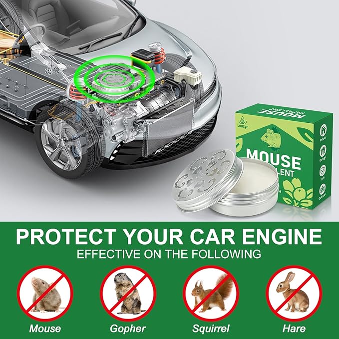 Peppermint Oil Mouse Repellent,Rodent Repellent for Car Engines,4 Pack | Plant-Based Rodent Deterrent,Replace Trap & Poison, Keeping Mice Out of Car, RV, Garage & Home,Family & Pet Safe