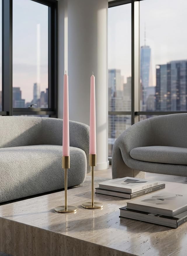 12PK 10" Classic Taper Candles, Pale Pink, 7-8 Hours Long Burning, Unscented Tall Candlesticks