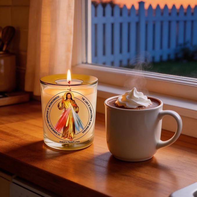 Divine Mercy Prayer Candle 50 Hours│Hand-Poured Natural Soy Wax│Infinite Love, Forgiveness, and Mercy for All People, Salvation and Grace, Jesus I Trust in You│Design in Paris│3“×3.6”