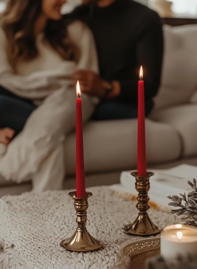 10" Classic Taper Candles, Red, 4-Pack, 7-8 Hours Long Burning, Unscented Tall Candlesticks