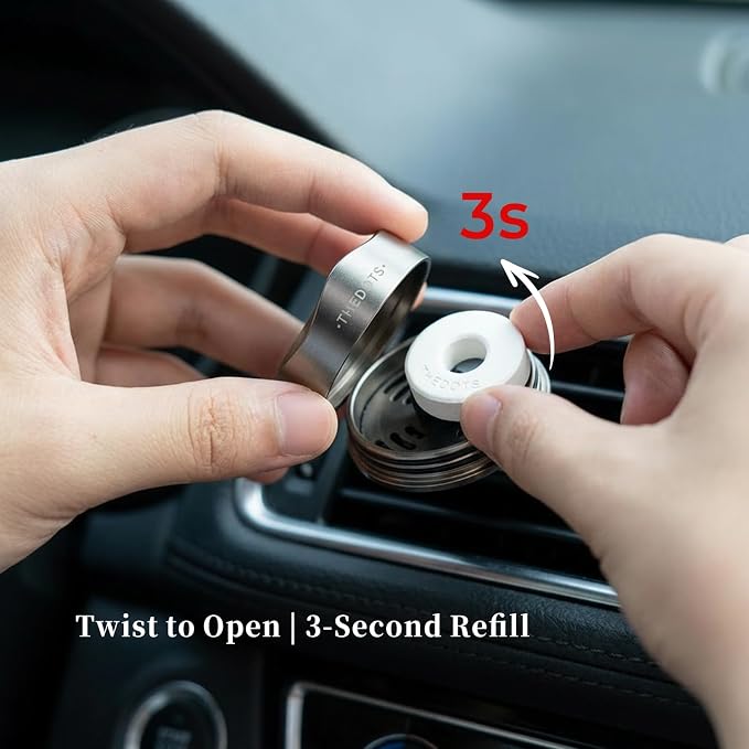THEDOTS Gray Matte Metal Car Vent Clips, Refillable Air Freshener Car Decor, Moroccan Mint Tea Scent
