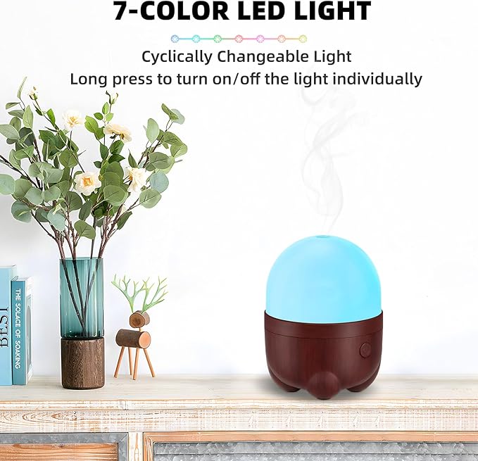 SEEDSEEL 150ML Rechargeable Battery Essential Oil Diffuser, Portable Cordless Aromatherapy Diffuser with 7-Color LED Light, 7-Hour Runtime, Quiet Design for Bathroom, Office, Outdoor