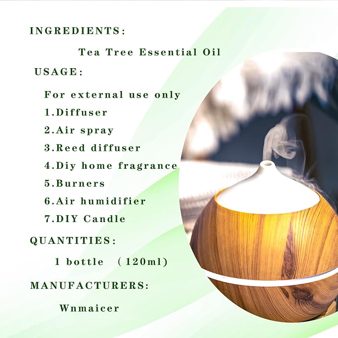 Tea Tree Oil 4 Fl Oz - Premium Tea Tree Essential Oil for Skin, toenail, Hair, DIY Soap, Aromatherapy, Massage 120 ml