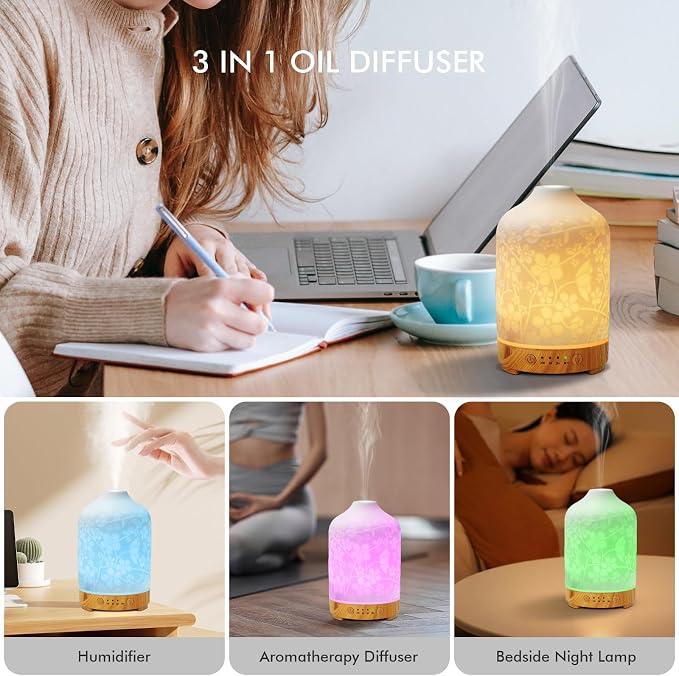 Essential Oil Diffuser Diffuser -Aromatherapy Diffuser for Essential Oils with Timer and 7 Colors LED Light Ultrasonic Diffuser with Auto Shut-Off, Home Office Decor&Gift (Blossom-150ml)