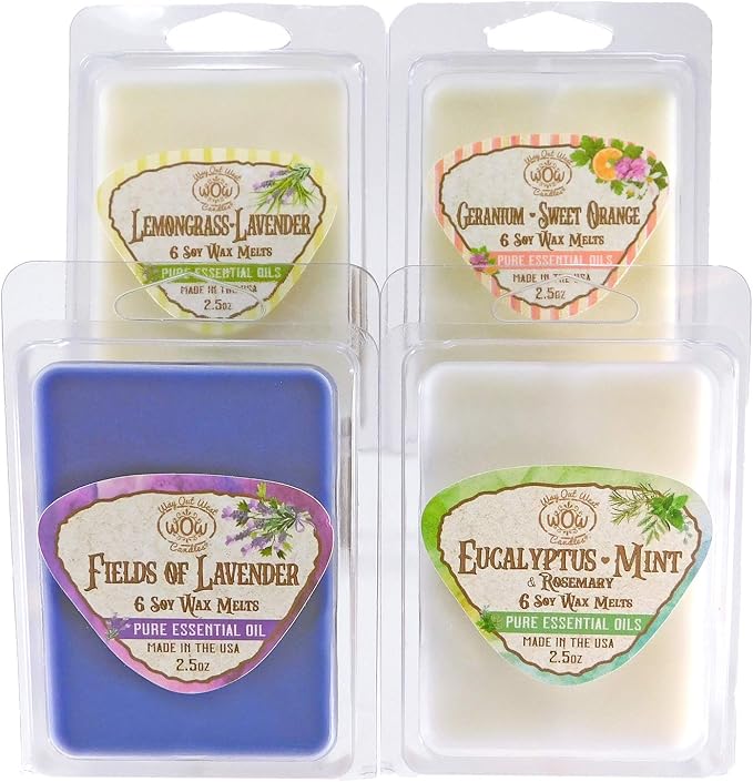 Aromatherapy Wax Melts for wax warmers - Variety Gift Pack – 4 Essential Oil Scents – 4 Pack (24 Cubes) Long-Lasting Home Fragrance Soy Wax Cubes – Made in USA by Way Out West Candles
