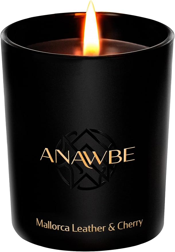 Leather & Cherry Scented Candle, Refined Notes of Leather, Black Cherry, Vanilla, Soy Candles for Men and Women, 45-Hour Long-Burning Luxury Candle & Gift Box, 6 Oz.