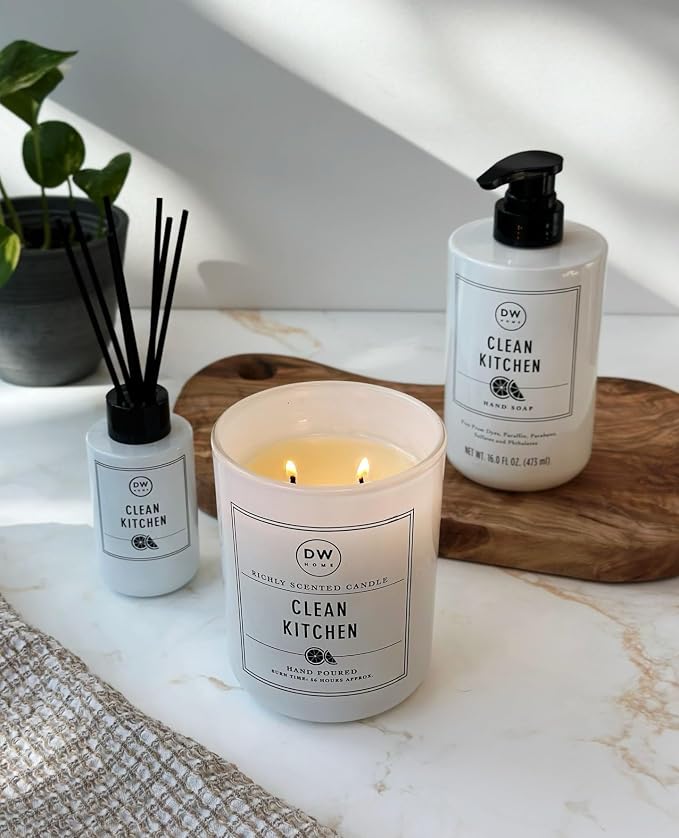 DW Home Clean Kitchen Scented Candle for Home, 15 oz, Large Double Wick Candle Jar, Up to 56H Burn Time, Luxury Scented Candle for Relaxation, Gifting, Home Décor