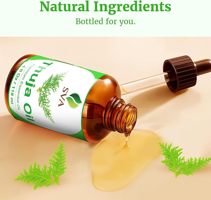 SVA Thuja Essential Oil – 4 Fl Oz – 100% Natural Thuja Oil - for Diffuser, Hair Care, Face, Skin Care, Aromatherapy, Scalp and Body Massage, Soap and Candle Making – with Dropper