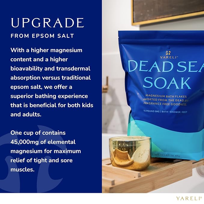 Yareli Magnesium Flakes, 15lb Dead Sea Bath Soak, Alternative to Epsom Salt
