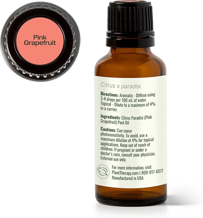 Plant Therapy Pink Grapefruit Essential Oil Pink 30 mL (1 oz), 100% Pure, Undiluted for Aromatherapy, Skin, Hair & Home