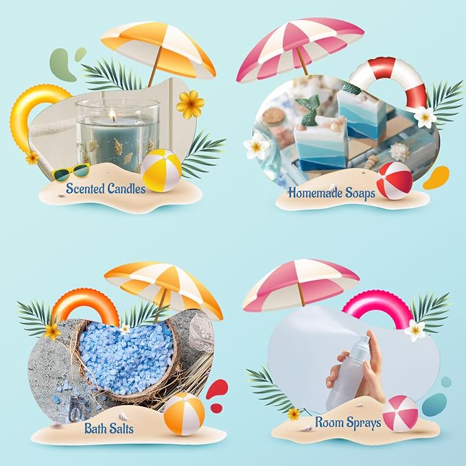 Summer Fragrance Oils Set, AVEOIRA Beach Essential Oil Set for Diffuser, Candle, Soap Making Scented Oils, Pina Colada, Strawberry Lemonade, Watermelon, Vanilla Ice Cream, Coconut, Ocean Breeze