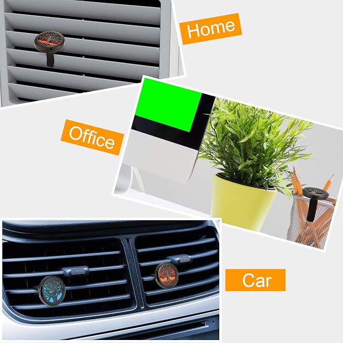 Tatuo 2 Pieces 316l Car Aromatherapy Essential Oil Diffuser Air Freshener Vent Clip with 48 Felt Pad Gift for Women Men Birthday Mother's Day(Tree Patterns)