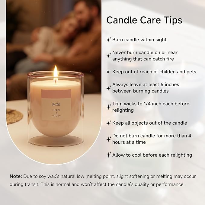 Rose Scented Candles, 10.5oz/50H Non-Toxic Pink Floral Aromatherapy Candle, Relaxing Gifts & Aesthetic Room Decor for Women Mom Wife, Medium Jar