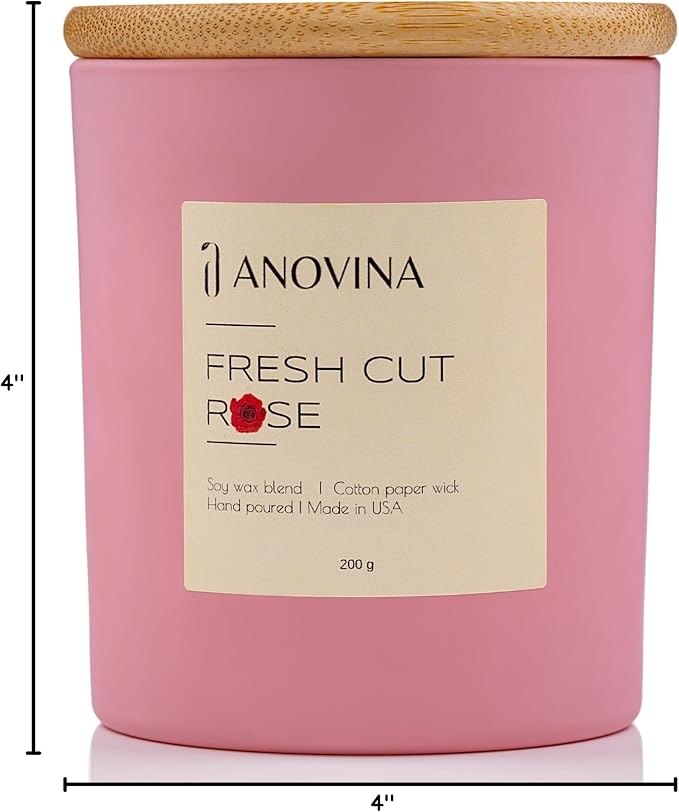 Anovina Rose Scented Candle – Long-Lasting Soy Wax Blend, – Non-Toxic Floral Candle for Home Décor & Relaxation – Aesthetic Gift for Women