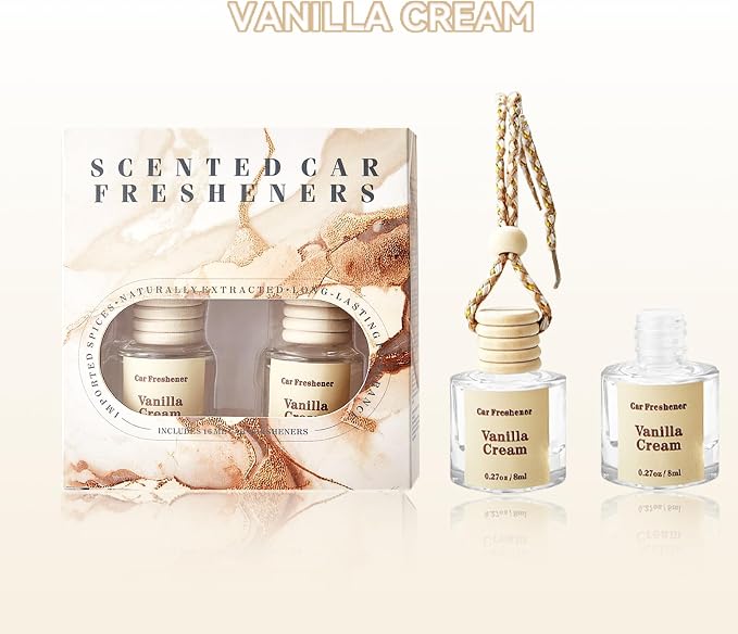 Car Air Freshener Diffuser, Hanging Car Scents Air Freshener, Car Fresheners Long Lasting, Essential Oil Diffuser, Fragrance Oil Air Diffuser, Vanilla Cream 8ml*2pcs
