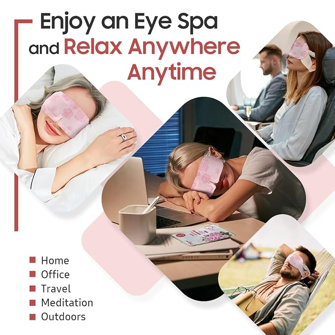 BeHoomi Steam Eye Mask, 10Packs Heated Eye Mask, Self Heating Disposable SPA Warm Compress for Eyes Sleep Mask, Travel Essentials & Relaxation Gifts for Women (Rose Scent)