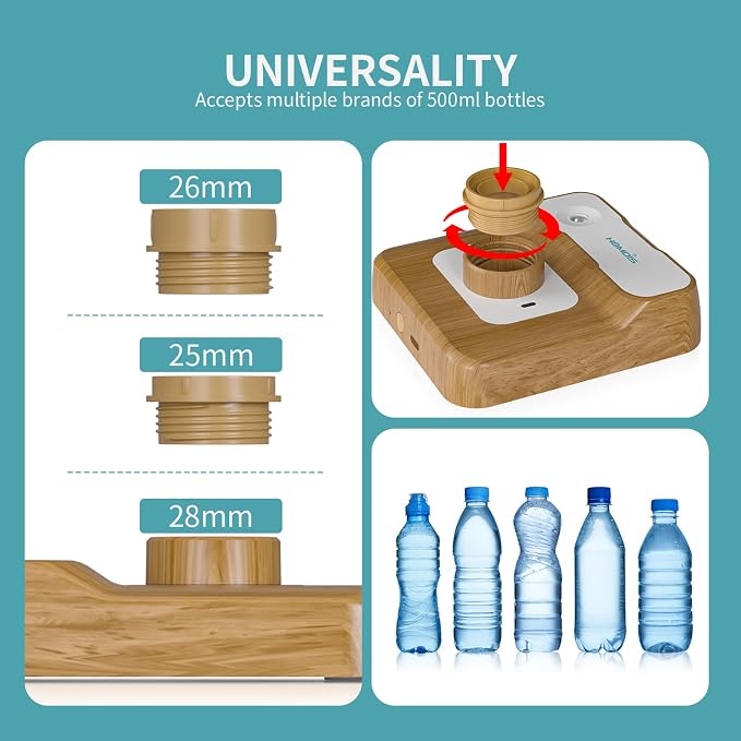Travel Humidifier, Portable Humidifier for Plants, Bedroom, Office, Hotel or Car, 5000mAh Battery Operated Mini Cool Mist Humidifiers, Quiet 23dB, Auto-off, Night Light & BPA-Free, Wood Grain
