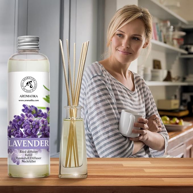 Lavender Reed Diffuser Refill 6.8 Fl Oz - Lavanda Refill - Room Fragrance Diffuser w/Natural Essential Lavender Oil - Reed Diffuser Oil Refill for Spa - Aromatherapy - Home - Bath - Restaurant