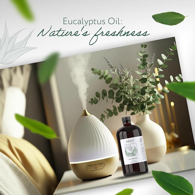 HBNO Eucalyptus Oil - 32 oz (950ml) Large Size - Ideal for Shampoos, Conditioners, Mouth Washes, Face wash, Lotions, and Skin Care Products.