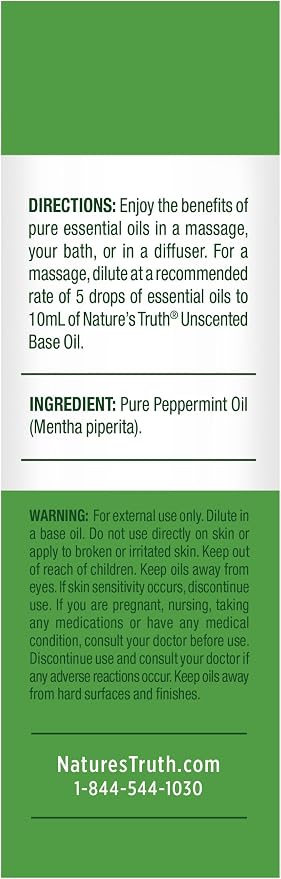 Nature's Truth Peppermint Essential Oil | 15 mL | Invigorating Peppermint Scent | for Diffusers and Aromatherapy | Plant Based, Non-GMO & Gluten Free