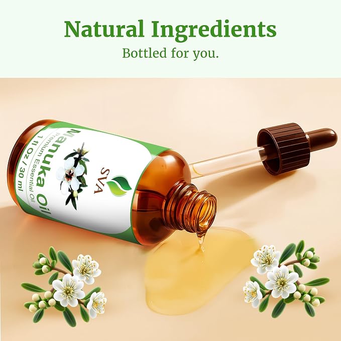 SVA Manuka Essential Oil – 1 Fl Oz – 100% Natural Manuka Oil - for Diffuser, Hair Care, Face, Skin Care, Aromatherapy, Scalp and Body Massage, Soap and Candle Making – with Dropper