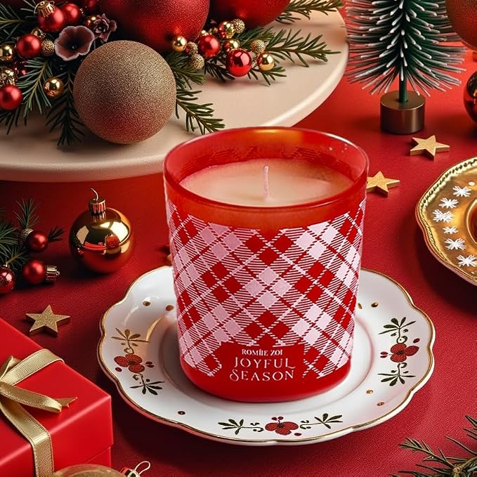 ROMIIE ZOI Christmas Scented Jar Candle - 6oz Soy Wax Candle - Joyful Season Infused with Holiday Floral Aroma - with Beautiful Keepsake Box Special for Christmas/Holiday Gifts