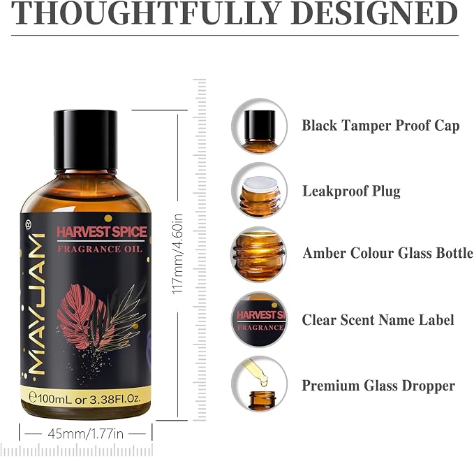 Harvest Spice Fragrance Oil Essential Oil, MAYJAM 3.38FL.OZ Harvest Spice Oil for Diffusers for Home, Long Lasting Scented Oils for Soap Candle Making - 100ML