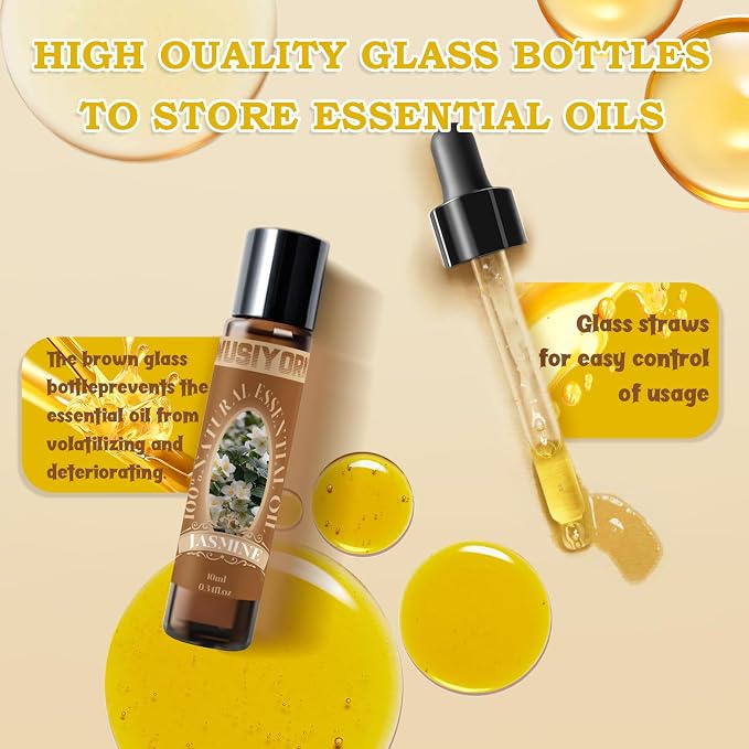 Jasmine Essential Oil 10ML - 100% Pure and Natural Therapeutic Grade Oils for Aromatherapy Diffuser - 0.34 Fl Oz/Jasmine