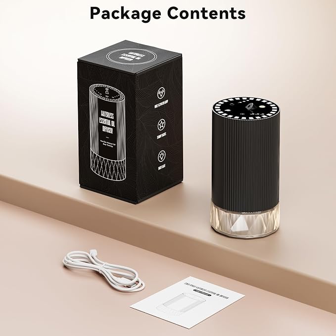 Car Diffuser, Waterless Essential Oil Diffuser, Rechargeable for Home Office, 30-50hrs Long Lasting 