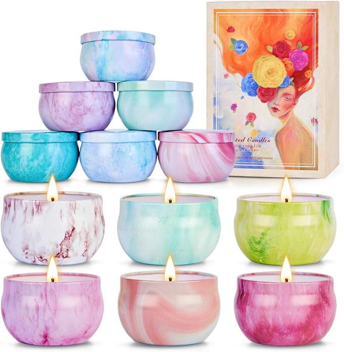 Scented Candles Gift Set for Women, 12 Pack Soy Wax Aromatherapy Candles with Spring Summer Fresh Scents, Up to 300H Total Burn Time, Colorful Portable Tin Candle Gift for Mom, Birthday & Housewarming