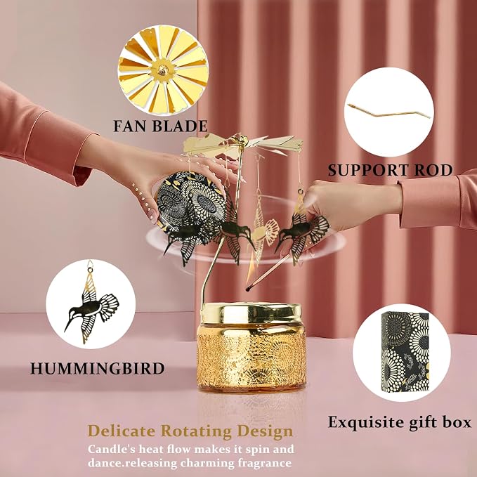 Hummingbird Gifts for Women,Rotating Candles Carousel Unique Birthday Gift for Best Friends Her Scented Candle with Gift Box