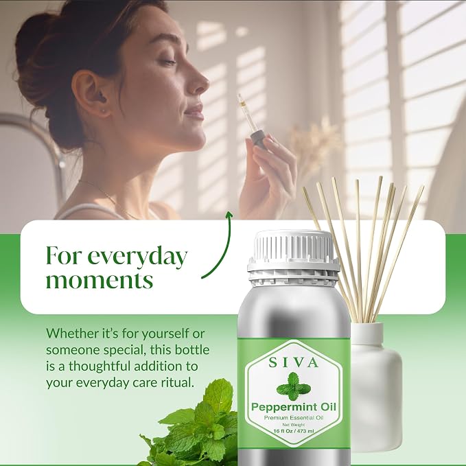 Siva Peppermint Essential Oil 16 Fl Oz – for Diffuser, Skin & Hair Care – Ideal for Aromatherapy, Massage & DIY Blends