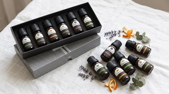 WEALD TRIBE Essential Oils Set for Diffusers, Aromatherapy, Air Freshener with Humidifiers, Home Fragrance, Candle Making Scents Gift 6x10ml(Peppermint|Lavender|Tea Tree|Eucalyptus|Orange|Lemongrass)