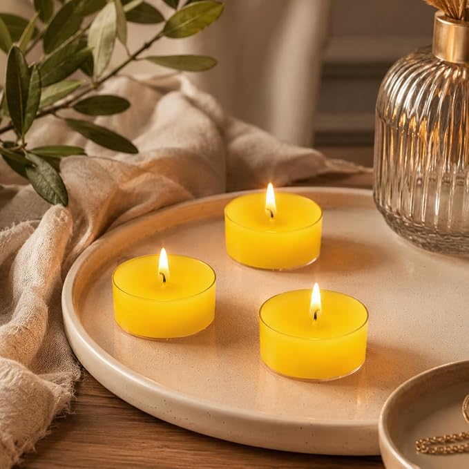 Lemon Scented Tealight Candles, Yellow Scent Tea Lights Candles Clear Cup, 24 Pack Colored Tealights Candle, 6 Hour Burn Time Tea Candles for Party, Decor, Spa, Shabbat