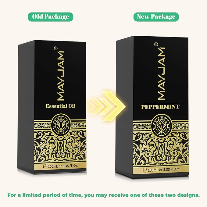 Peppermint Essential Oil, MAYJAM Premium Pure Essential Oils, 3.38FL.OZ Peppermint Oil for Diffusers Soap Candle Making, Ideal for Home Office Car Yoga Use