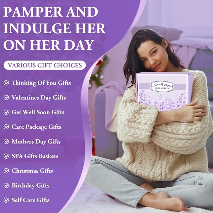 Spa Gifts for Women, Lavender Gift Baskets, Birthday Gifts for Women, Bath and Body Relaxing Self Care Care Package Home Spa Bath Gift for Her Mom Sister Wife Female Friends Coworker Employee
