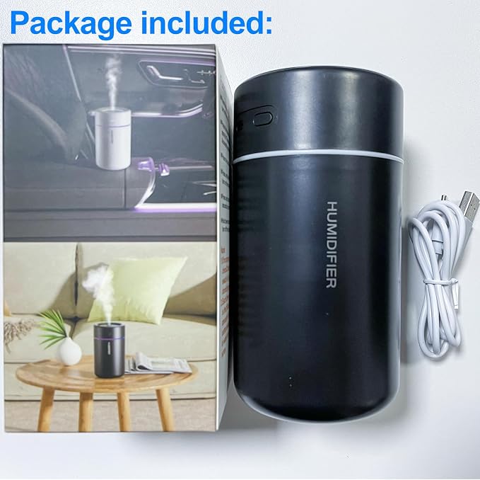 Mini Humidifier, USB Personal Desktop Humidifier for Car, Office, Bedroom etc. Auto Shut-Off, 2 Mist Modes, Super Quiet - (BL - Black)