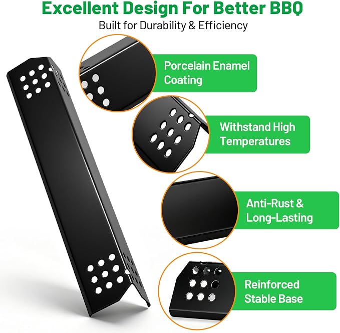 Gas Grill Heat Plates, 14.56" L Porcelain Grill Burner Covers Replacement Parts Accessories for Nexgrill, Grill Master, Heavy Duty Thick Heat Shields 6 Pack