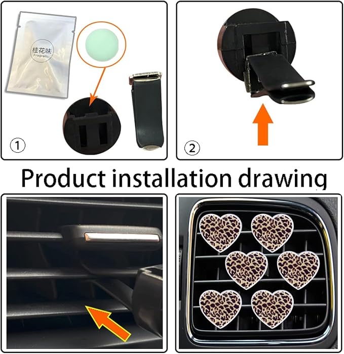 6 Pcs Heart Air Vent Clips, Leopard Print Heart Car Air Fresheners Vent Clips Long Lasting Car Diffuser Vent Clip Cute Interior Decor Charm Decoration Car Accessories for Women Girls