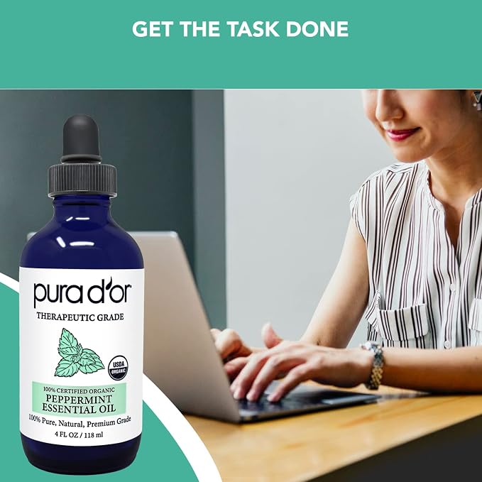 PURA D'OR (4oz) Lemon & Peppermint 100% Pure Therapeutic Grade Essential Oils Bundle for Aromatherapy, Skin Care, Energy, Focus, Breathing