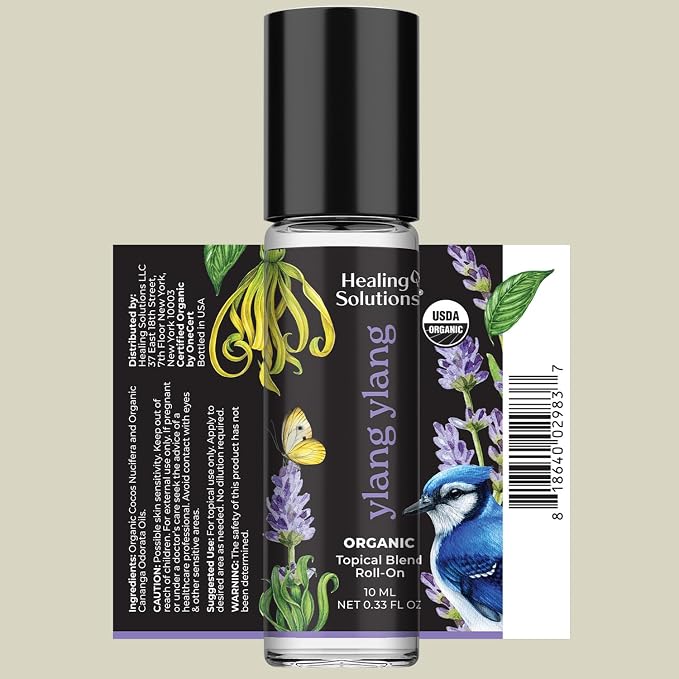Healing Solutions (2 Pack) USDA Certified Organic Ylang Ylang Perfume Roll-On - Ylang Ylang Essential Oil Roller for Skin & Sleep