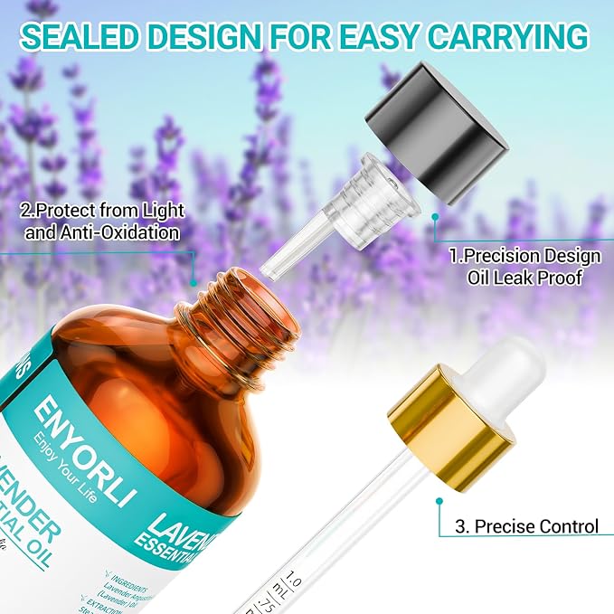 Lavender Essential Oil 3.38 fl oz (100ml), Lavender Oil for Home & Daily Use, for Women & Men, Suitable for Diffuser, Bath & DIY, Large Size for Long-Lasting & Versatile Use